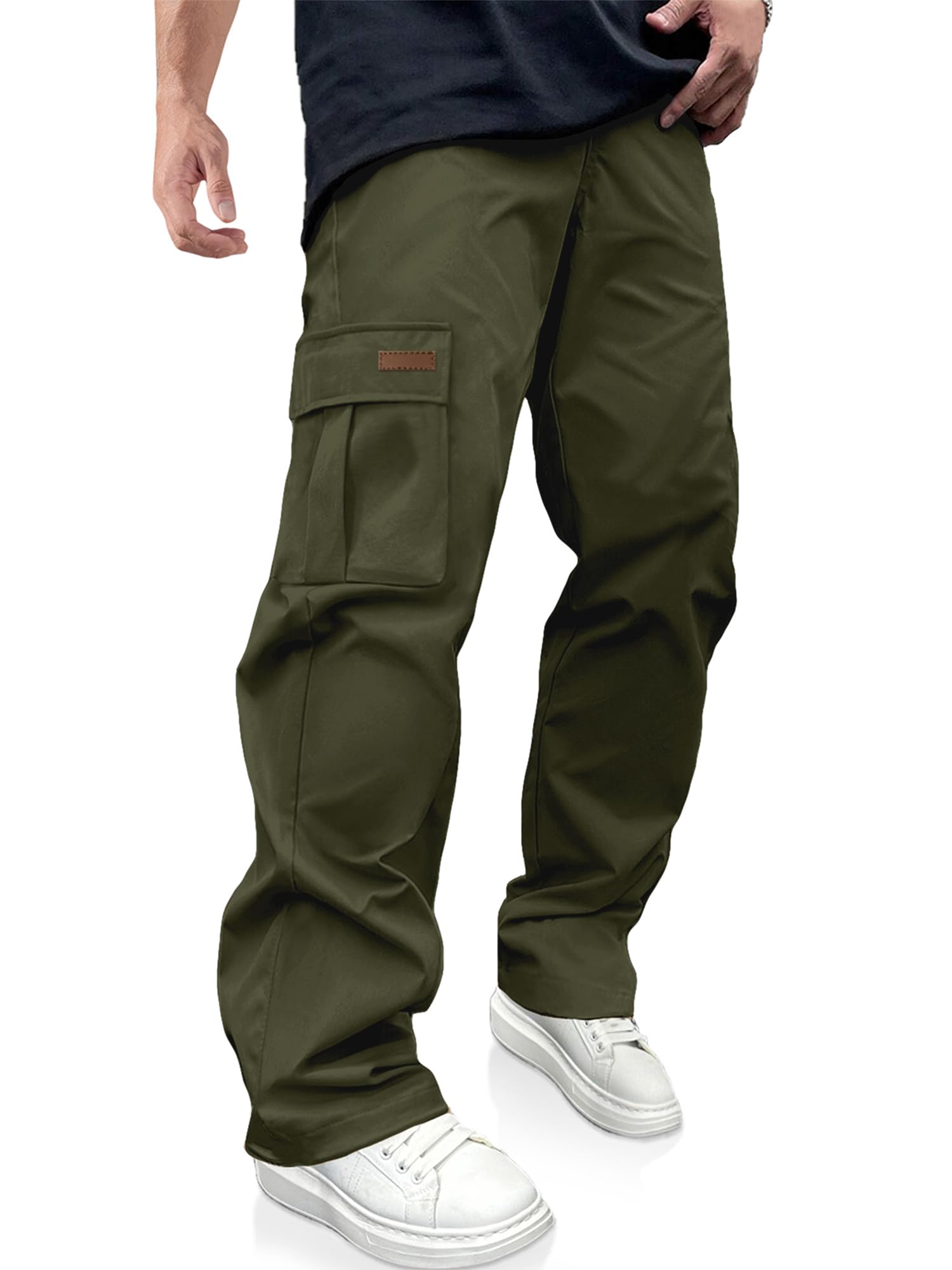 PLEPAN Men's Casual Cargo Pants Drawstring Hiking Workout Tactical Joggers Sweatpants for Men with Pockets