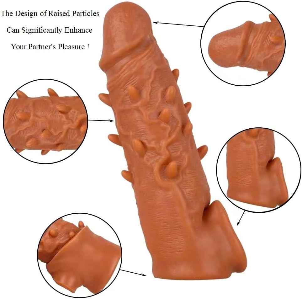 Reusable Penis Enlargement Sleeve Realistic Silicone Cock Sleeve Penis Enlarger with Testicle Penis Ring Sex Toys Delay Ejaculation Enhance Erection Prolong Cock Extender for Adults Men Male Couples