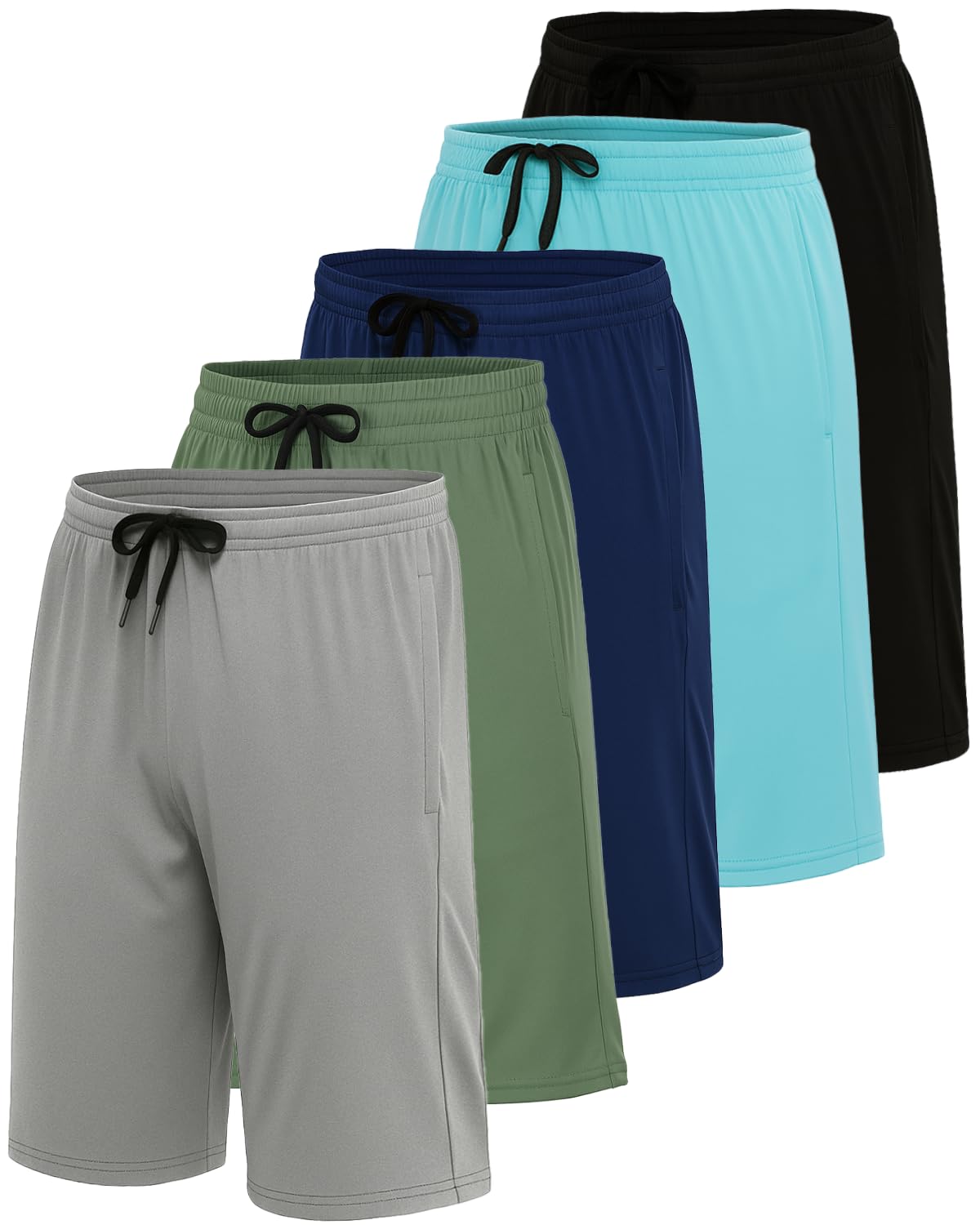 Real Essentials Men’s 5 Pack: 9" Dry-Fit Shorts – Athletic Gym, Workout, Basketball, Running, Casual Lounge Active Pockets