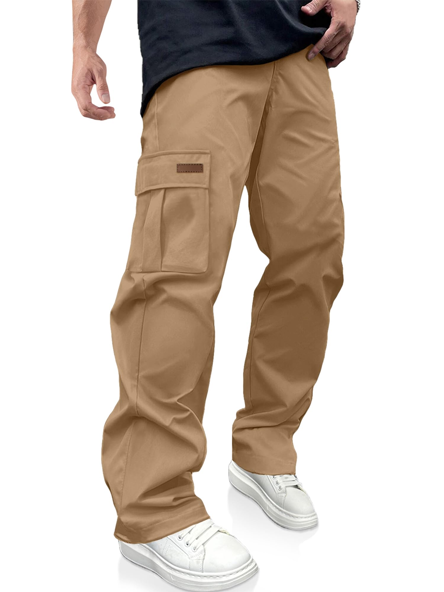 PLEPAN Men's Casual Cargo Pants Drawstring Hiking Workout Tactical Joggers Sweatpants for Men with Pockets
