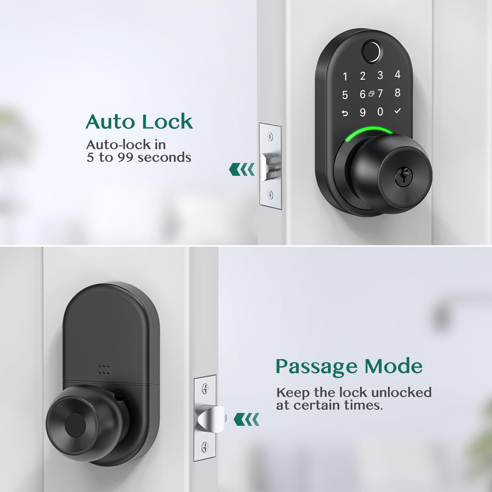 Keypad Smart Door Lock with Knob, Yamiry Keyless Entry Digital Lock with Handle, Fingerprint Electronic Knob for Front Door