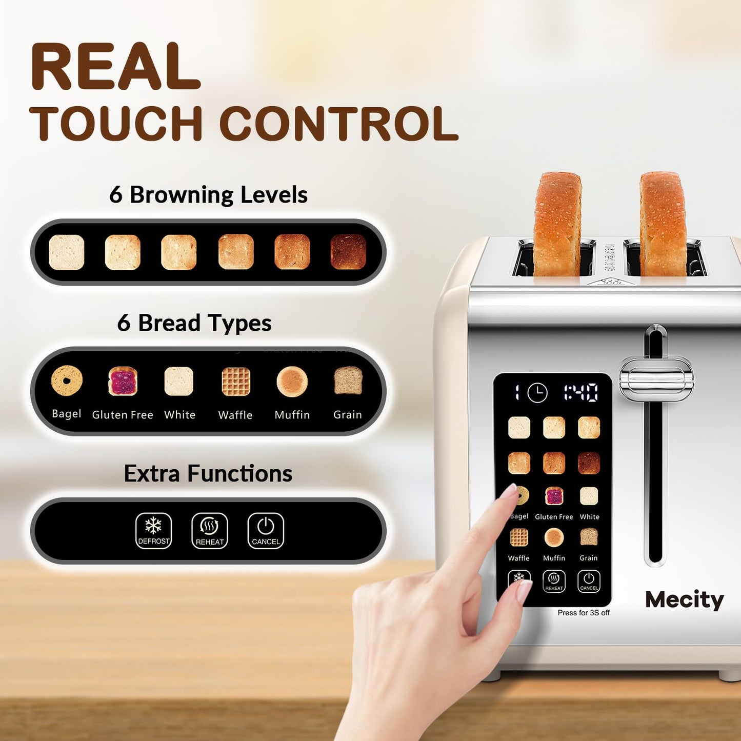Mecity 2 Slice Toaster Touch Screen
