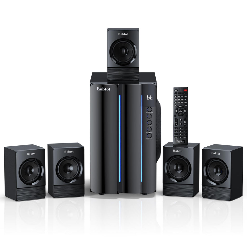 Bobtot Home Theater Surround Sound System for TV - 6.5inch Subwoofer 800W Peak Deep Bass 5.1 Wired Satellite Speakers Audio Stereo Systems Support ARC Optical Bluetooth Aux Input