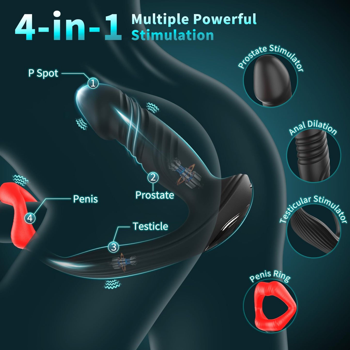 AUSLOVE Prostate Massager Anal Vibrator, 9 Modes Thrusting Butt Plug & Vibrating Cock Ring Adult Sex Toys, P Spot Massager App Remote Control Male Sex Toys for Men, Dildo Vibrator for Women Couples