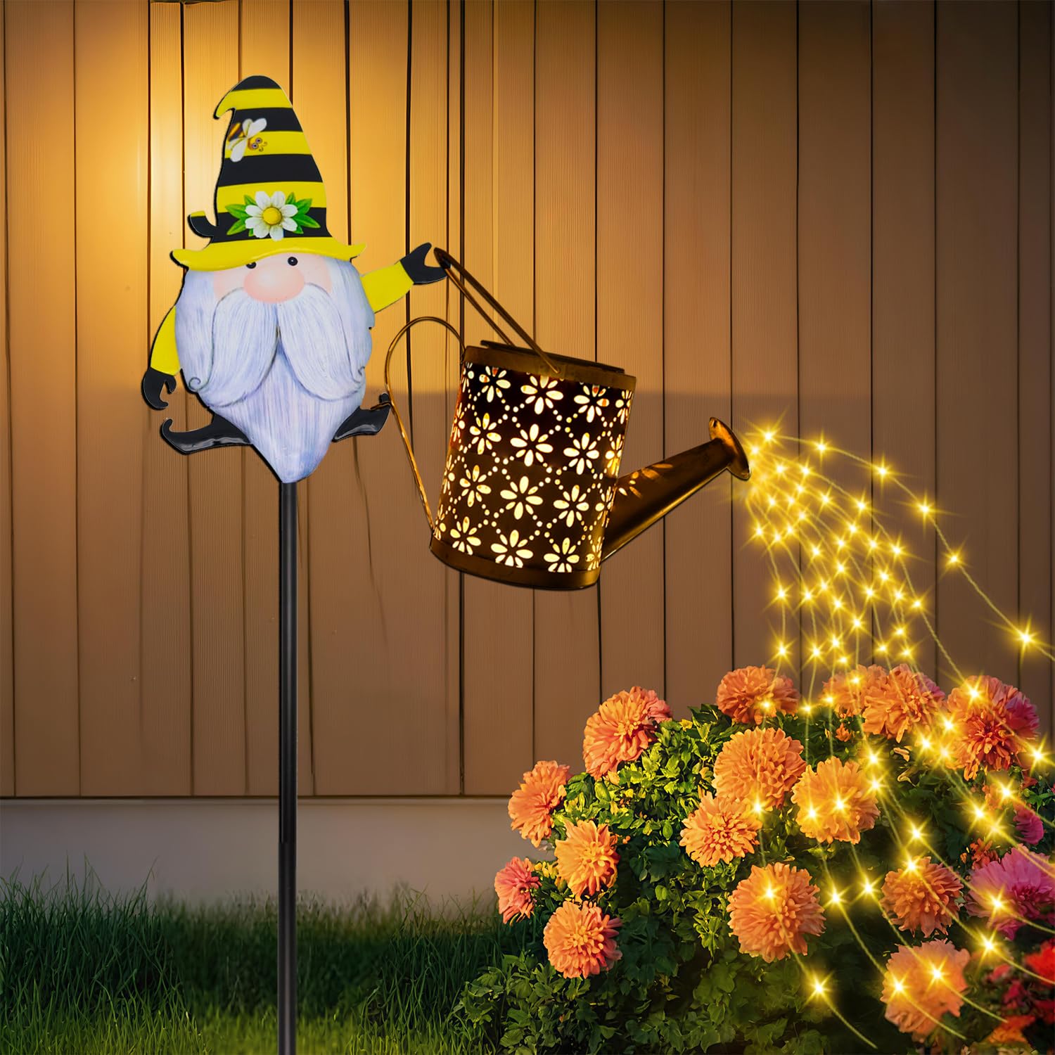 Solar Watering Can with Cascading Lights Outdoor Garden Decor, Gardening Gifts for Mom Women Grandma Birthday, Solar Lights for Garden Decorations Patio Yard Lawn Backyard