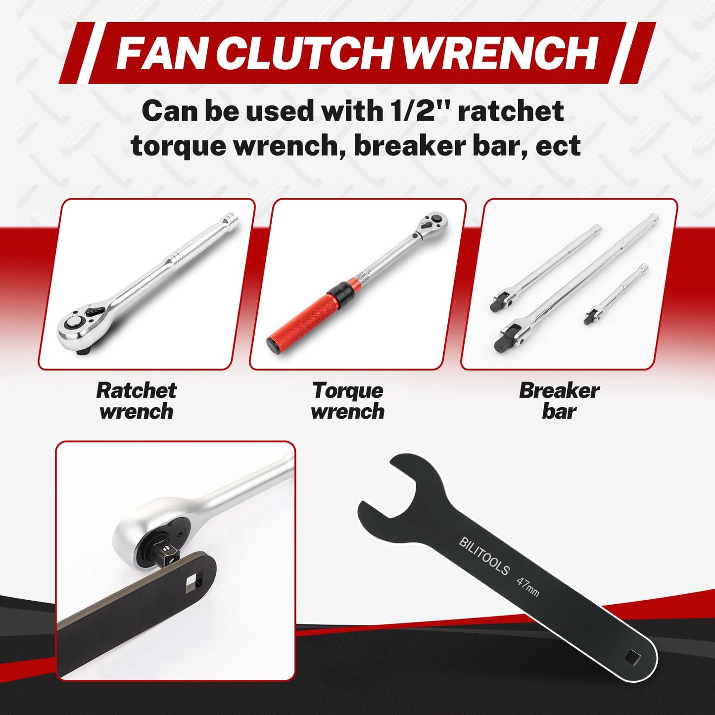 BILITOOLS Fan Clutch Removal Tool Kit, Fan Clutch Wrench Set 22 36 40 47 51 MM with Pulley Holder