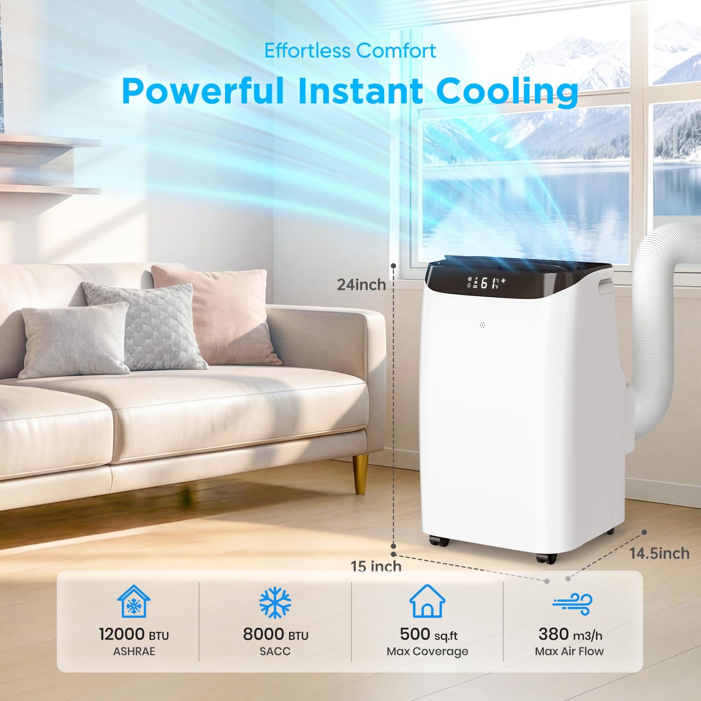 DOMANKI Portable Air Conditioner 3-IN-1 Energy Efficient Portable AC Unit with Remote Control Installation Kits for Large Room, Office, Temporary Space