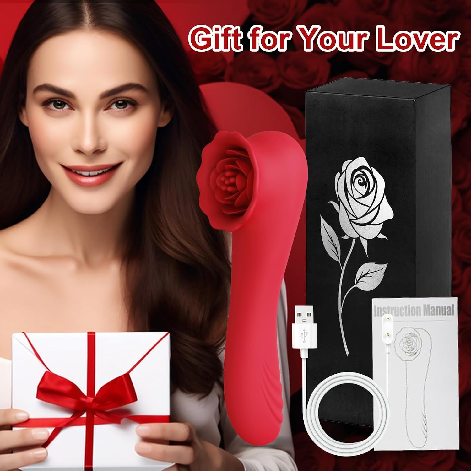 G Spot Vibrator Wand Sex Toys - Rose Sex Toys for Women, Nipple Clitoral Anal Stimulator Dildo with 9 Vibrating & Tapping Modes, Waterproof Wand Massager Adult Sex Toy for Female and Couples