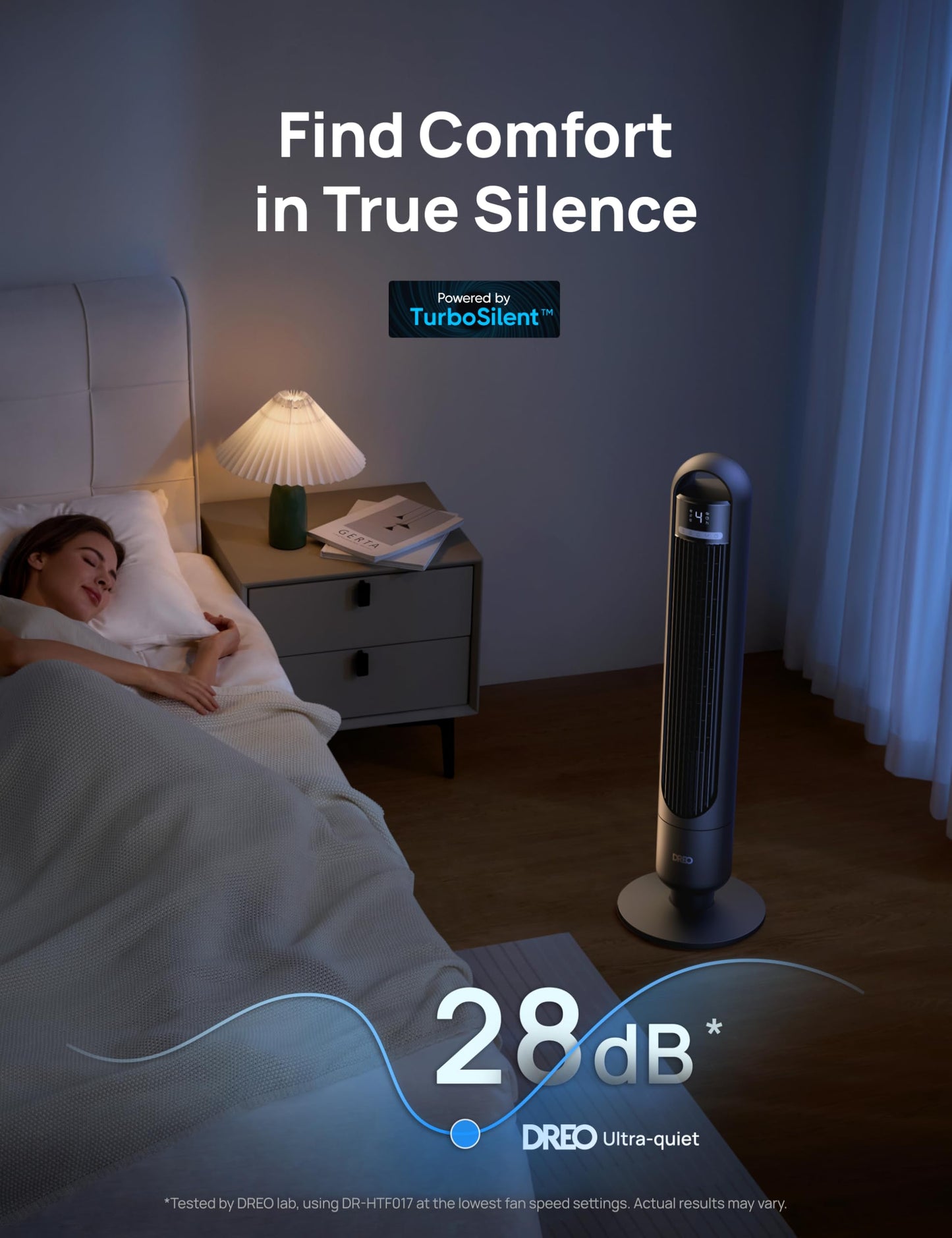 DREO Tower Fan for Bedroom, 90° Oscillating Standing Fans for Room with 4 Speeds, 3 Modes, 28dB Quiet for Sleep, 25ft/s Velocity, 8H Timer, Remote, Living Room, Office, Home, TF117