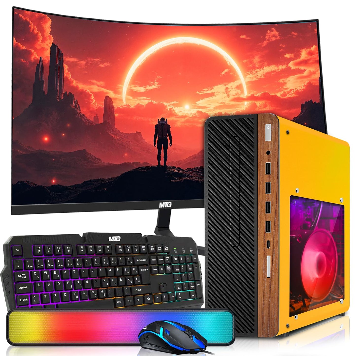 HP Half & Light Dark Desktop Computer PC Phoenix AMD A10-9700, 16GB RAM, 512GB SSD, 1TB SSD, RGB KBM with AI Copilot, WiFi, RGB Sounbar, Windows 11 (Renewed)