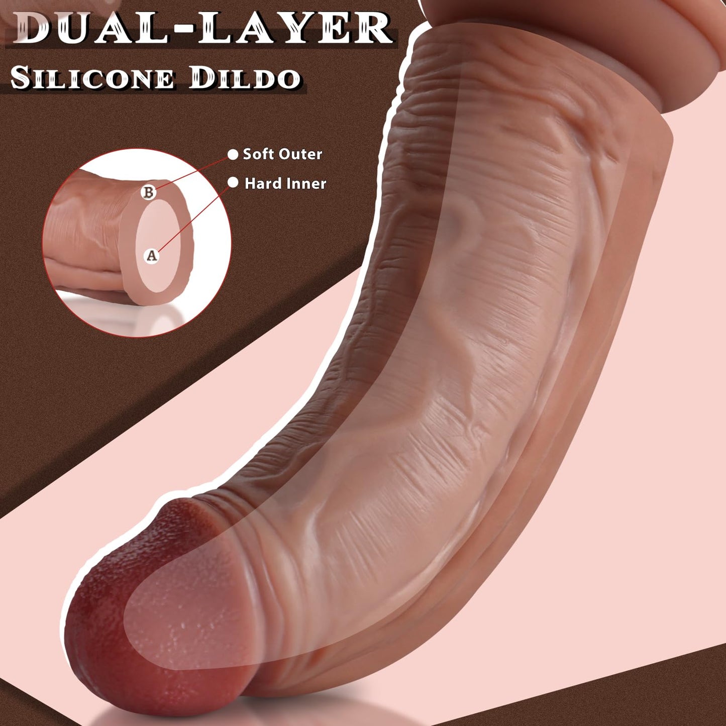 10 inch Dual Density Silicone Big Dildo No Balls with Realistic Venis, 2.6'' Diameter Huge Thick Dildo with Suction Cup for Hands-Free and Anal Play, G-spot Giant Girthy Dildos Sex Toys for Women Men
