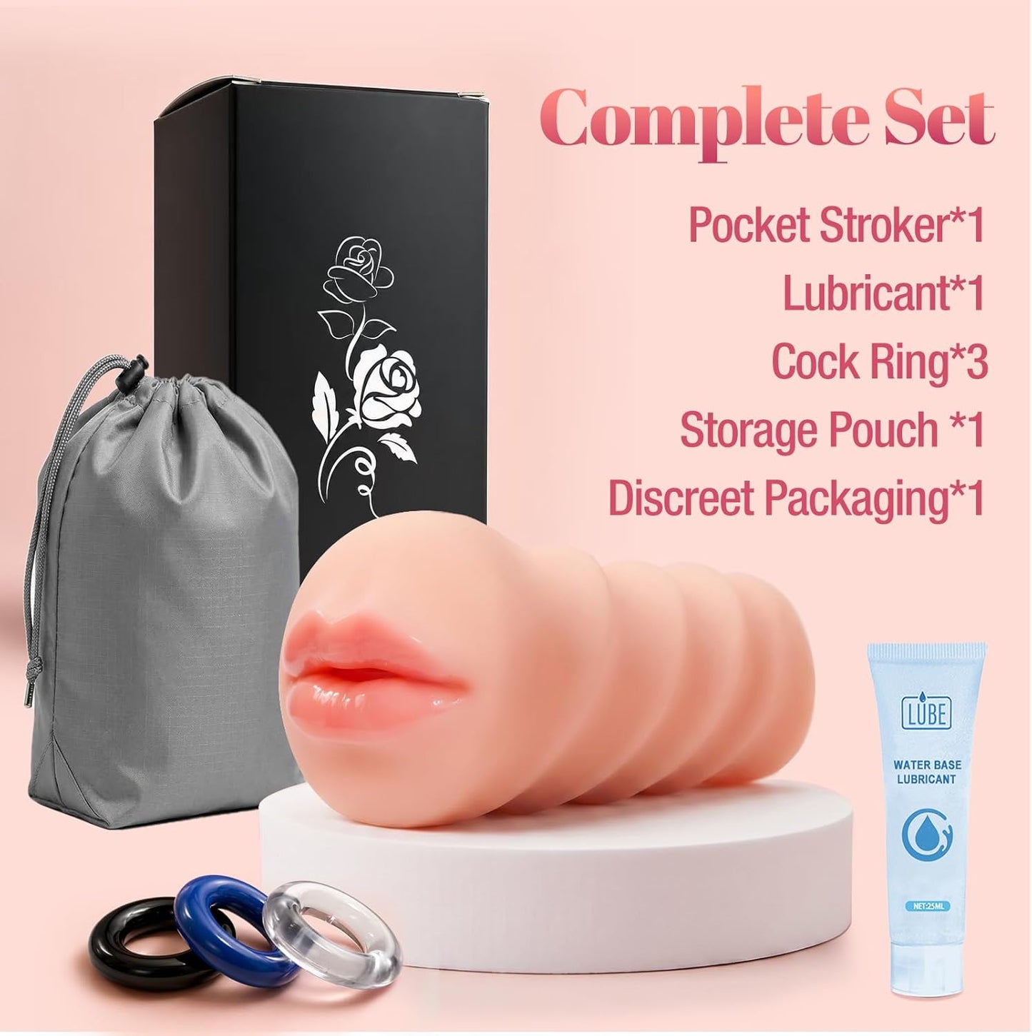 Mini Male Masturbators Oral Sex Toys for Men, 3D Textured Realistic Blowjob Mouth Pocket Stroker Masturbator, Close-Ended Penis Training Pocket Oral Adult Toy for Man Beginners Masturbation