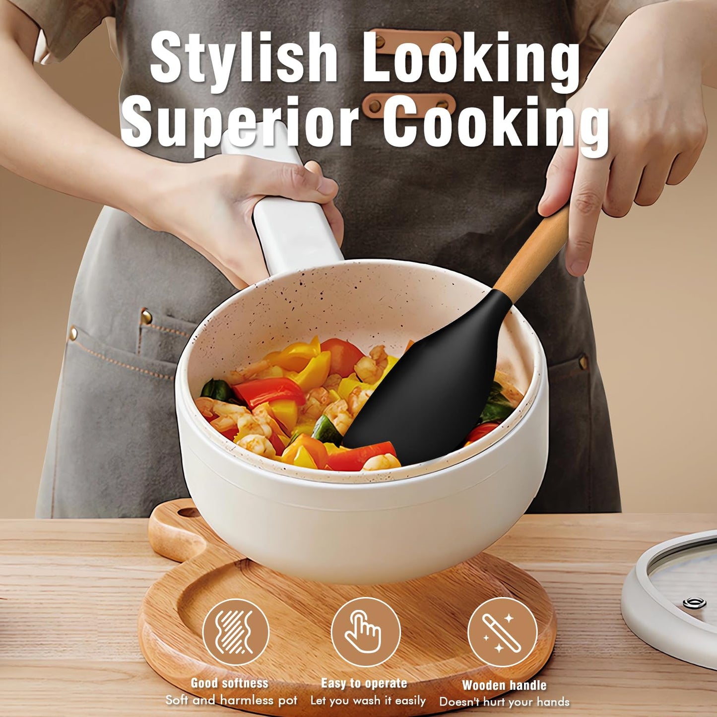 Dishwasher Safe Large Silicone Cooking Utensils Set - Heat Resistant Silicone Kitchen Utensils for Cooking, Spatula Sets, Kitchen Utensil Gadgets for Non-Stick Cookware, BPA FREE (Grey)