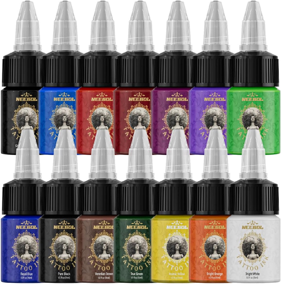 Neebol Tattoo Ink Set 14 Colors Professional Pigment 0.5 fl oz