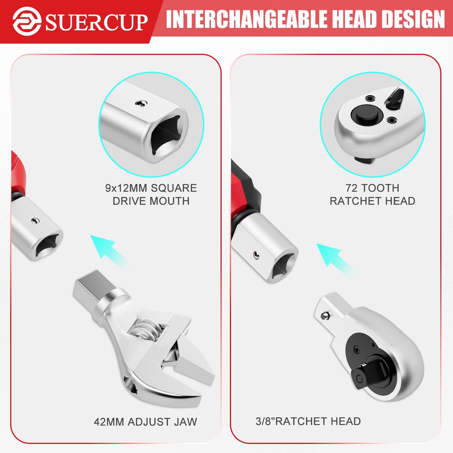 SUERCUP Digital Torque Wrenc ±1% Accuracy with Vibration, Buzzer,LED Notification and Five Units of Measure, for Car,Motorcycle Repair, DIY
