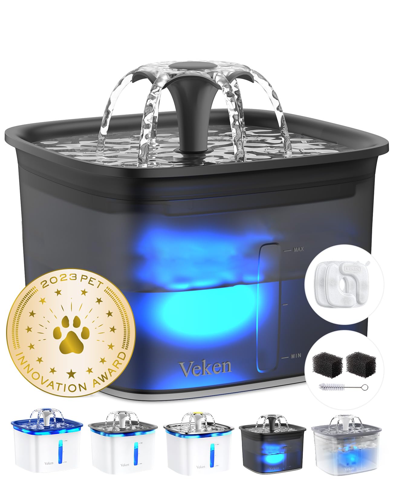 Veken Innovation Award Winner 95oz/2.8L Pet Fountain, Automatic Cat Water Fountain Dog Water Dispenser with Replacement Filters for Cats, Dogs, Multiple Pets