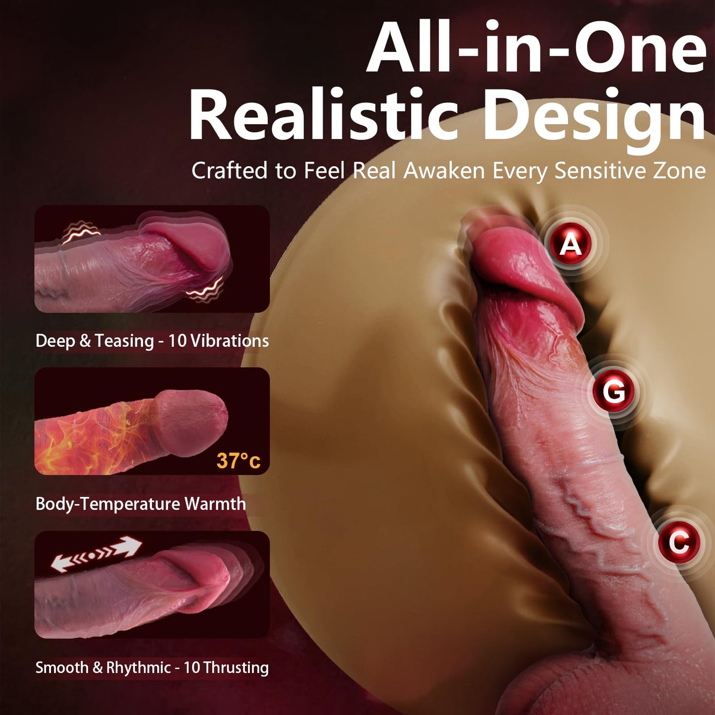 Realistic Thrusting & Heated Silicone Dildo, 5-in-1 Vibrating Sex Toy Machine with Suction Cup, Automatic Remote Dildo Vibrator for Women, Anal & G-Spot Stimulation, Female Kinky Sex Toy Game