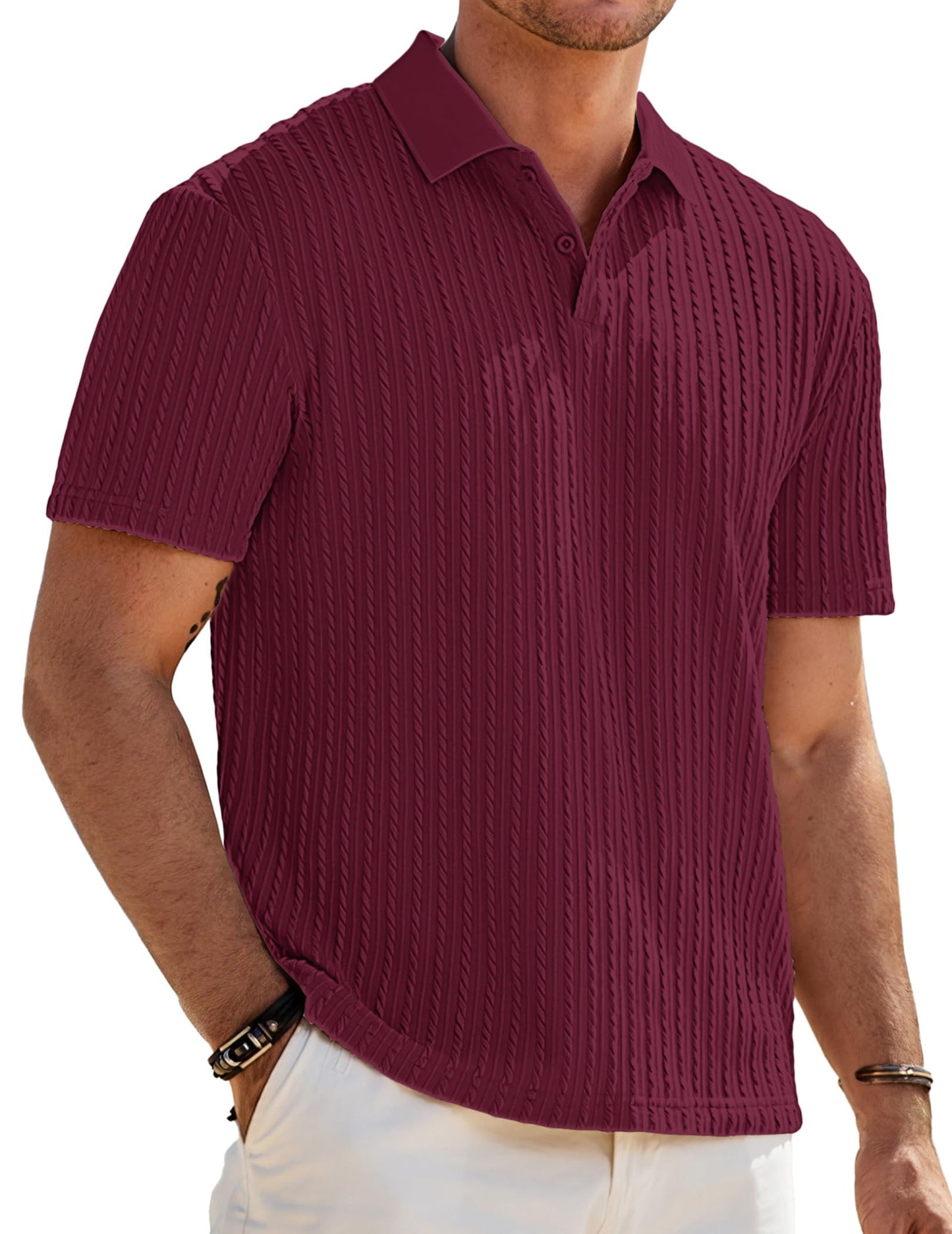 JMIERR Mens Casual Polo Shirt Summer Short Sleeve Vacation Button Beach Knit Stretchy Golf Shirts