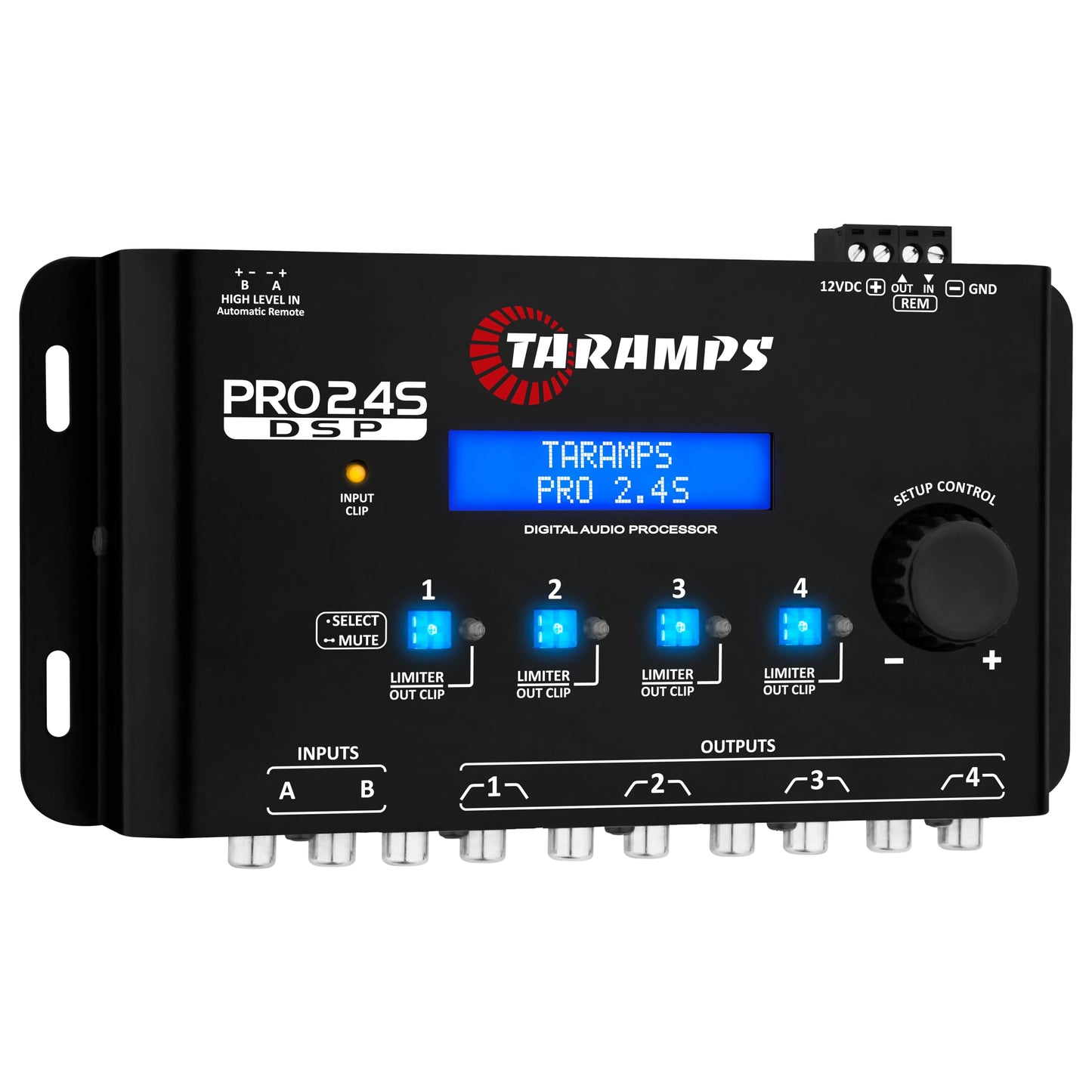 Taramps Pro 2.4S DSP Crossover Full Digital Signal Processor and Equalizer with sequencer 15-Band Graphic Equalization 12 preset EQ 2-Channel in and 4-Channel Out