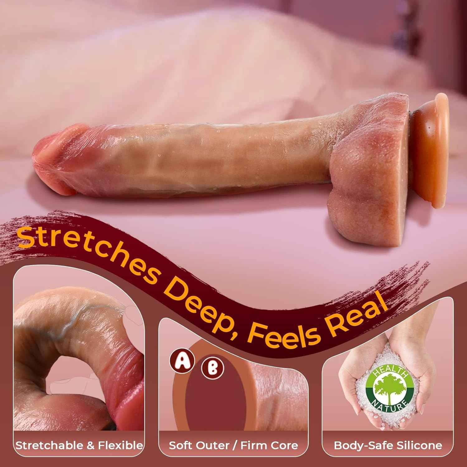 Aneader Realistic Dual-Density Silicone Dildo 10.2-inch Suction Cup