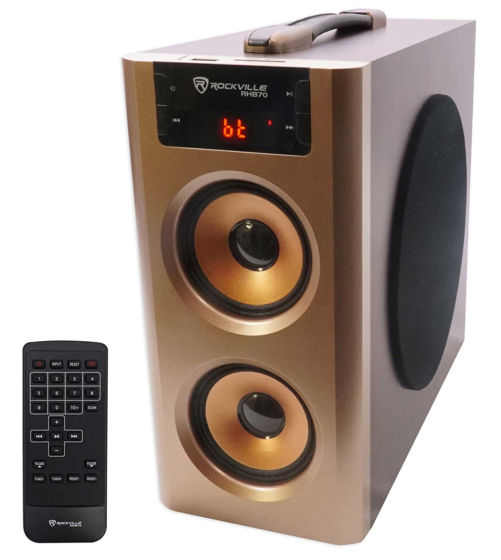 Rockville RHB70 Home Theater Compact Powered Speaker System, Bluetooth/USB/SD/FM, 4" Subwoofer, 2.1 Channel, 100W Peak, Cherry Wood Finish, for Home Entertainment