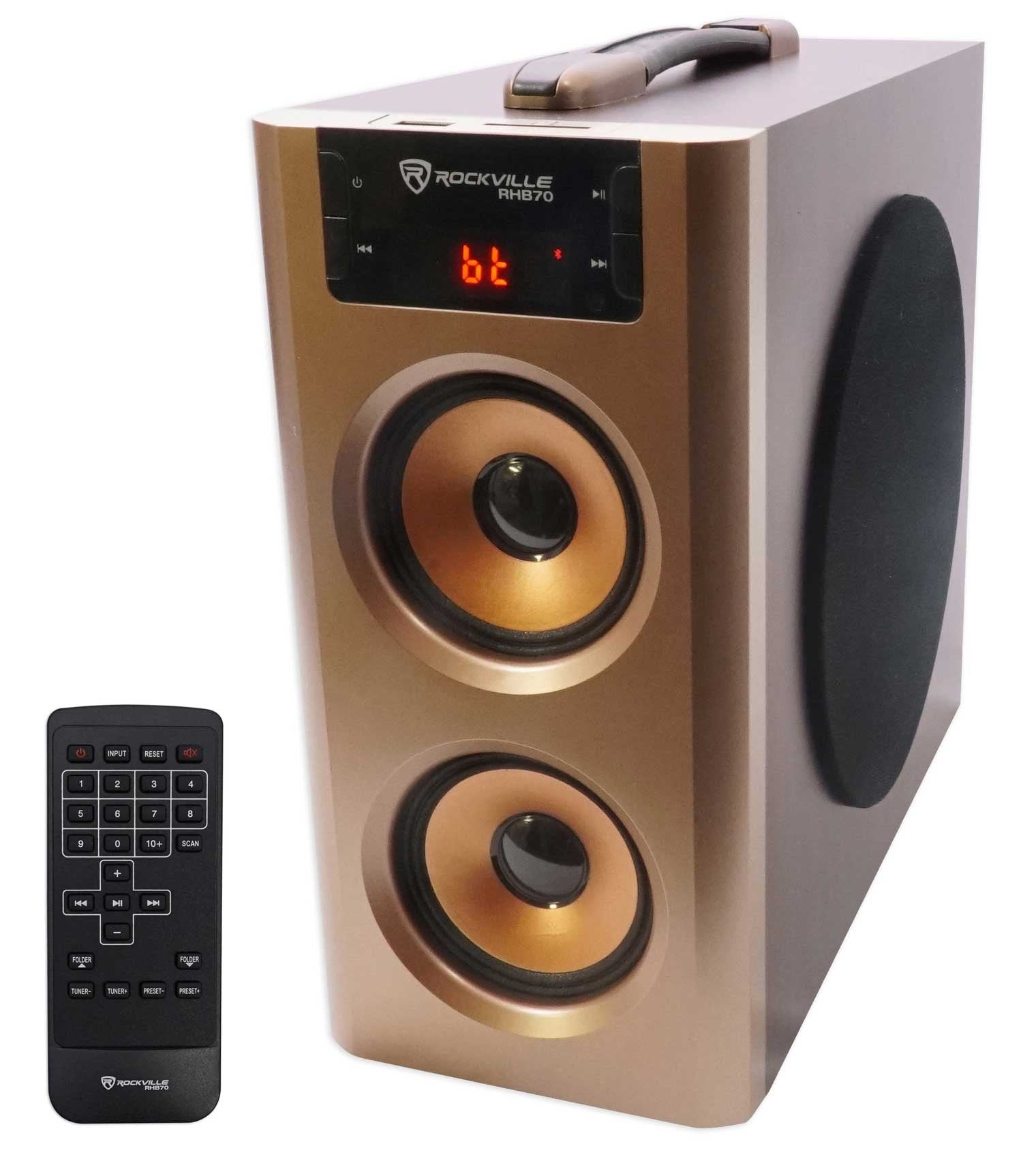 Rockville RHB70 Home Theater Compact Powered Speaker System, Bluetooth/USB/SD/FM, 4" Subwoofer, 2.1 Channel, 100W Peak, Cherry Wood Finish, for Home Entertainment