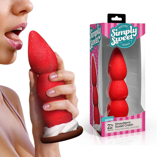 Strawberry Sweet Cream Whimsical Dildo 7 inch, Strong Suction Base Gspot Silicone Dildos Anal Beads Flexible Fantasy Sex Toy for Woman, Novelty Funky Fake Cock Quirky