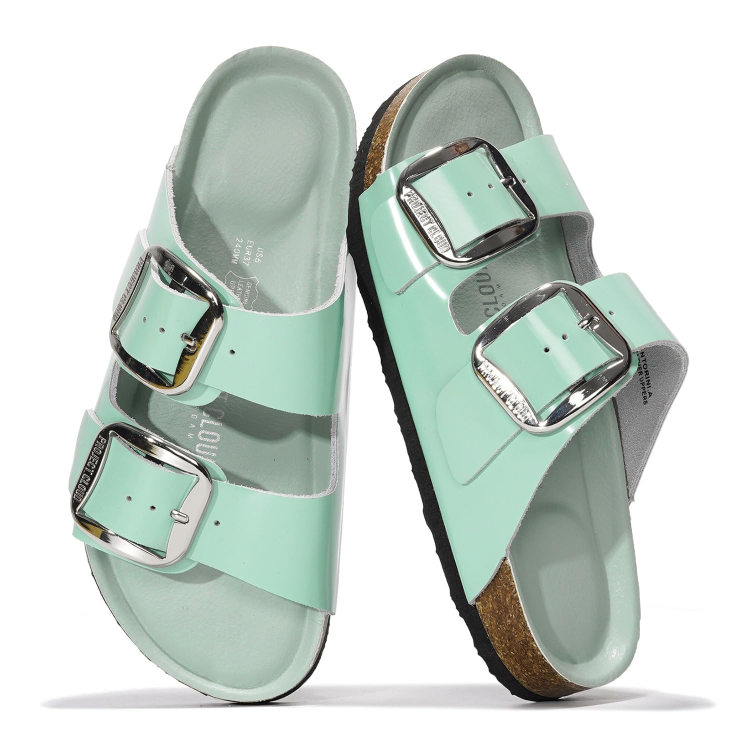Project Cloud 100% Genuine Leather Flat Sandals for Women 2026 Comfortable Beach Essentials Womens Sandals Memory Foam Vacation Essentials Slides for Women Footwear (Santorini)