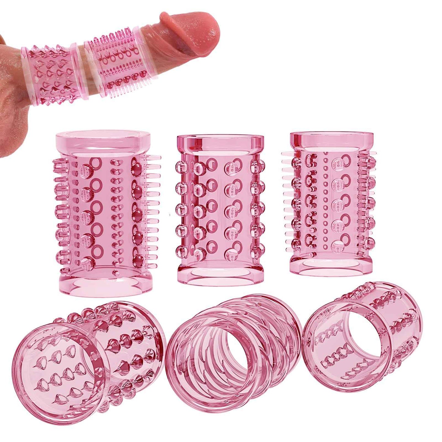 Penis Rings,Penis Sleeve Set,Cock Rings with 6 Stretchy Textured Studded Stretchy,Erection Enhancing Enhance Men,Adult Sex Toys for Men Couple