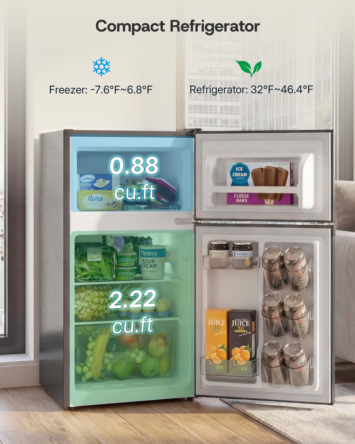 Upstreman Mini Fridge with Freezer