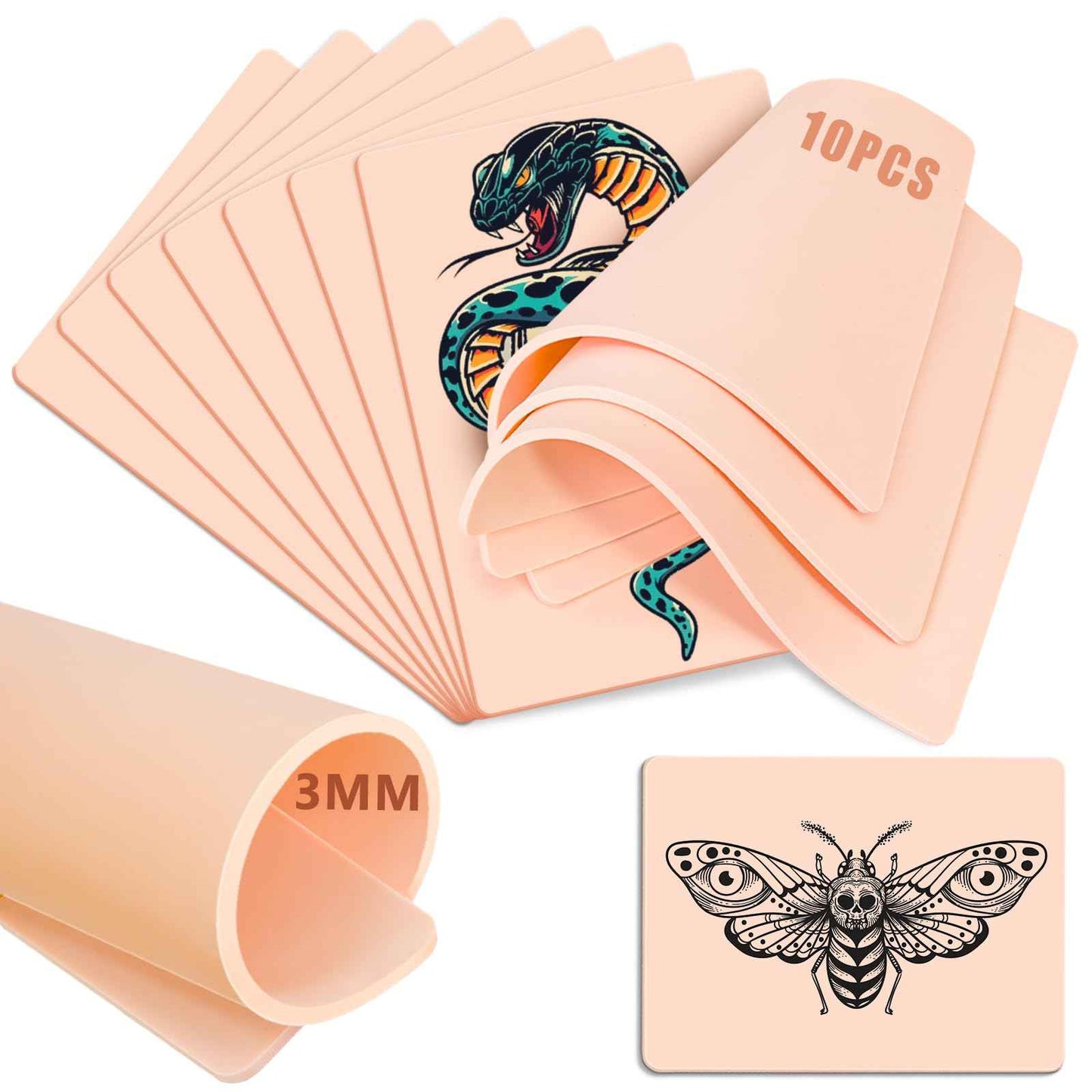 3mm Tattoo Fake Skin,Pure Silicone Tattoos Practice Skin, Double Sides Real Thick Feeling Soft Tattoo Skins, Tattooing Microblading Eyebrow Lip Practice