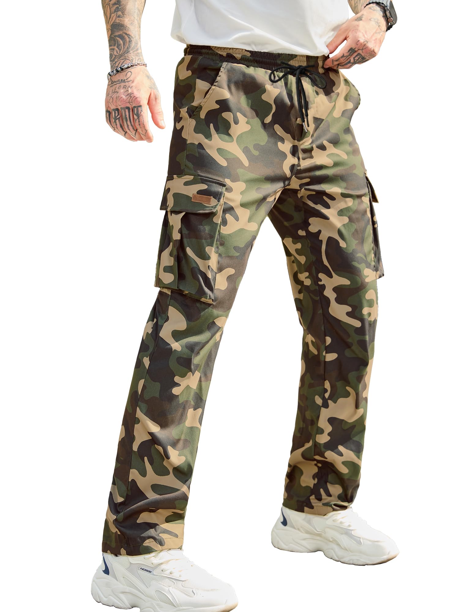 PLEPAN Men's Casual Cargo Pants Drawstring Hiking Workout Tactical Joggers Sweatpants for Men with Pockets