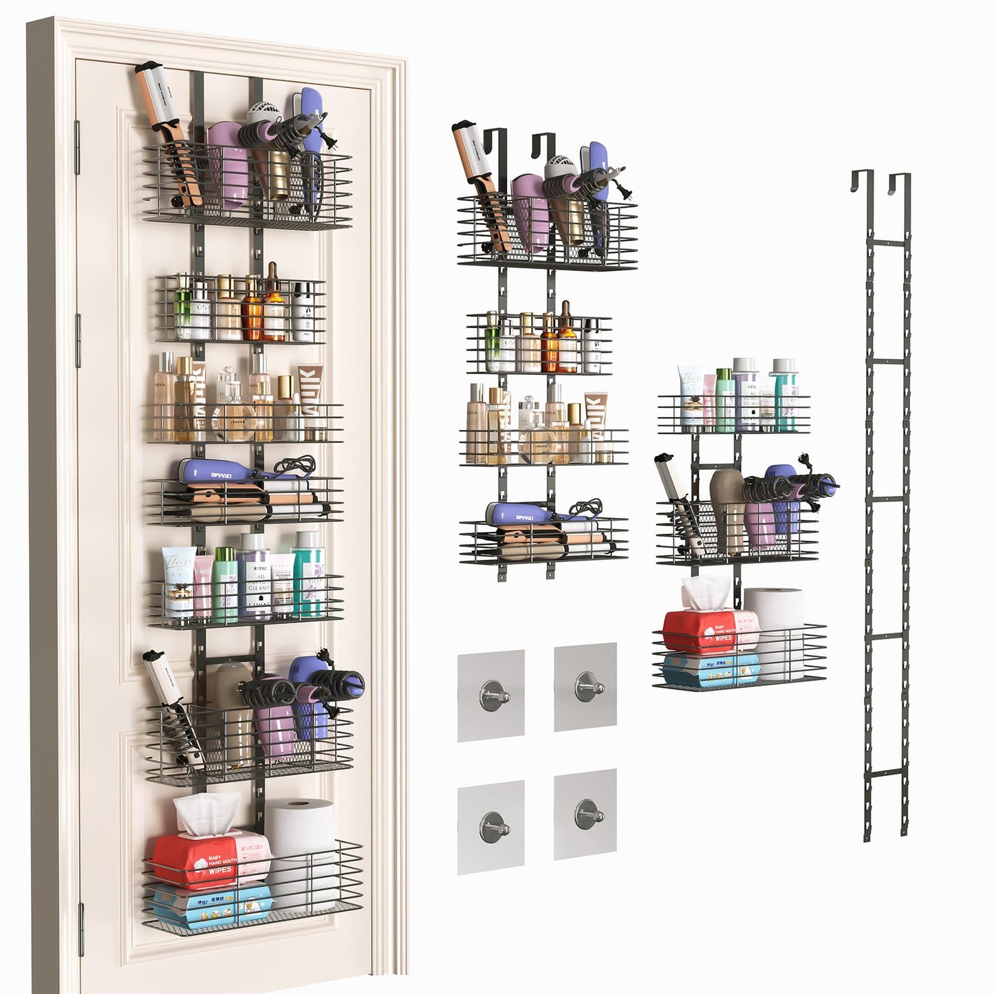 Yuyetuyo Hair Tool Organizer Over The Door Bathroom Organizer - Hair Dryer Holder - Adjustable Height, DIY Bathroom Storage Shelf Wall Mounted for Flat/Curling Irons, Hair Straighteners, Skincare