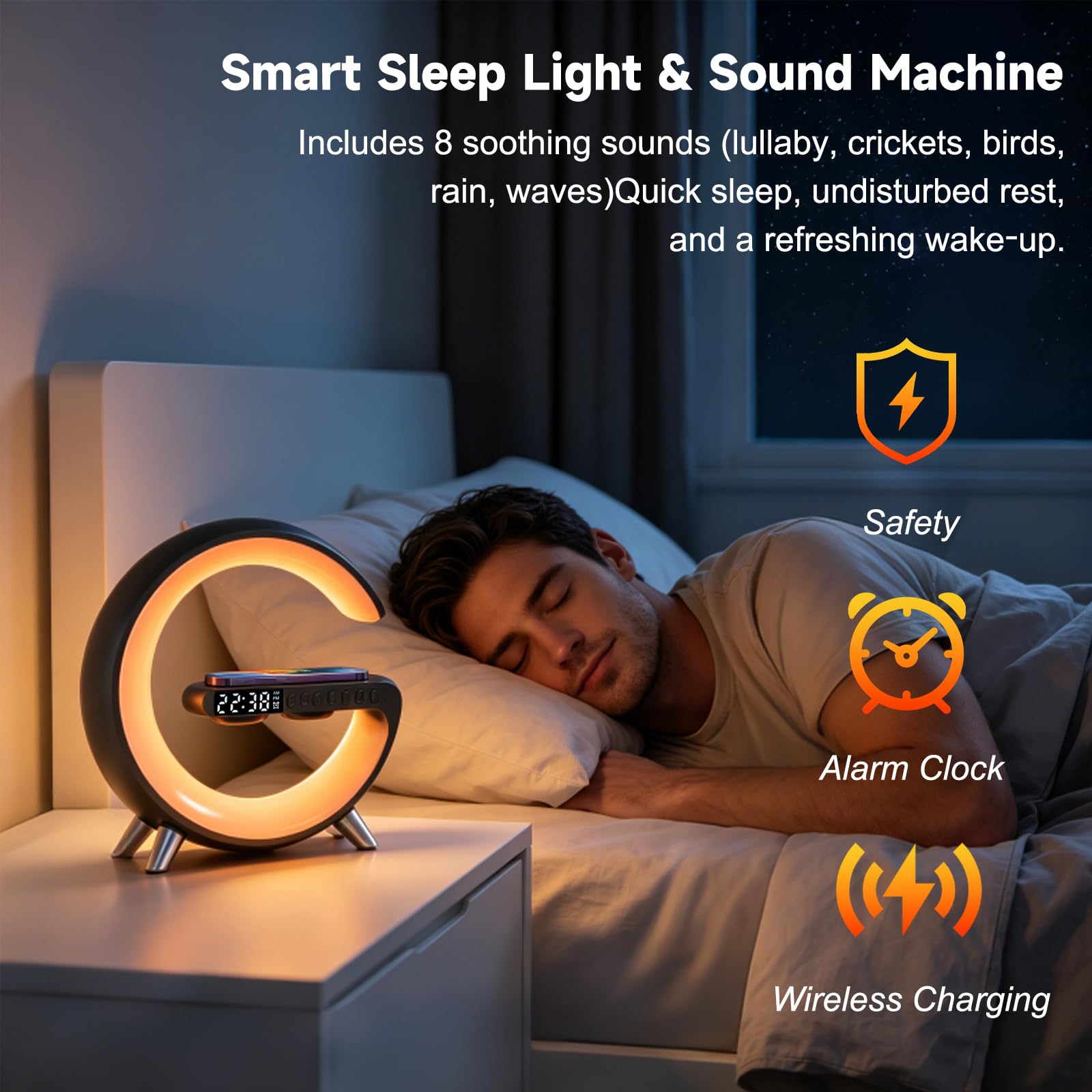 WEKEFON Smart LED Alarm Clock, Wireless Charger with Portable Small Speaker,Wireless Atmosphere Lamp,Multifunctional RGB Night Light & Charging Station,App Control