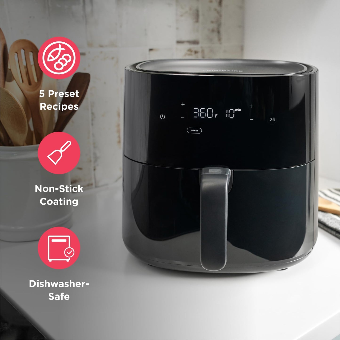 Frigidaire 1 Air Fryer 5/7 Preprogrammed Recipes, Black