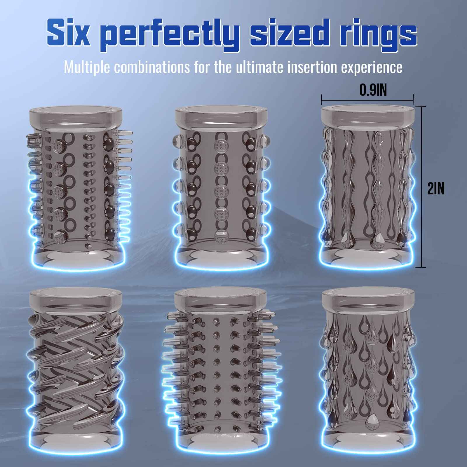 Penis Rings,Penis Sleeve Set,Cock Rings with 6 Stretchy Textured Studded Stretchy,Erection Enhancing Enhance Men,Adult Sex Toys for Men Couple