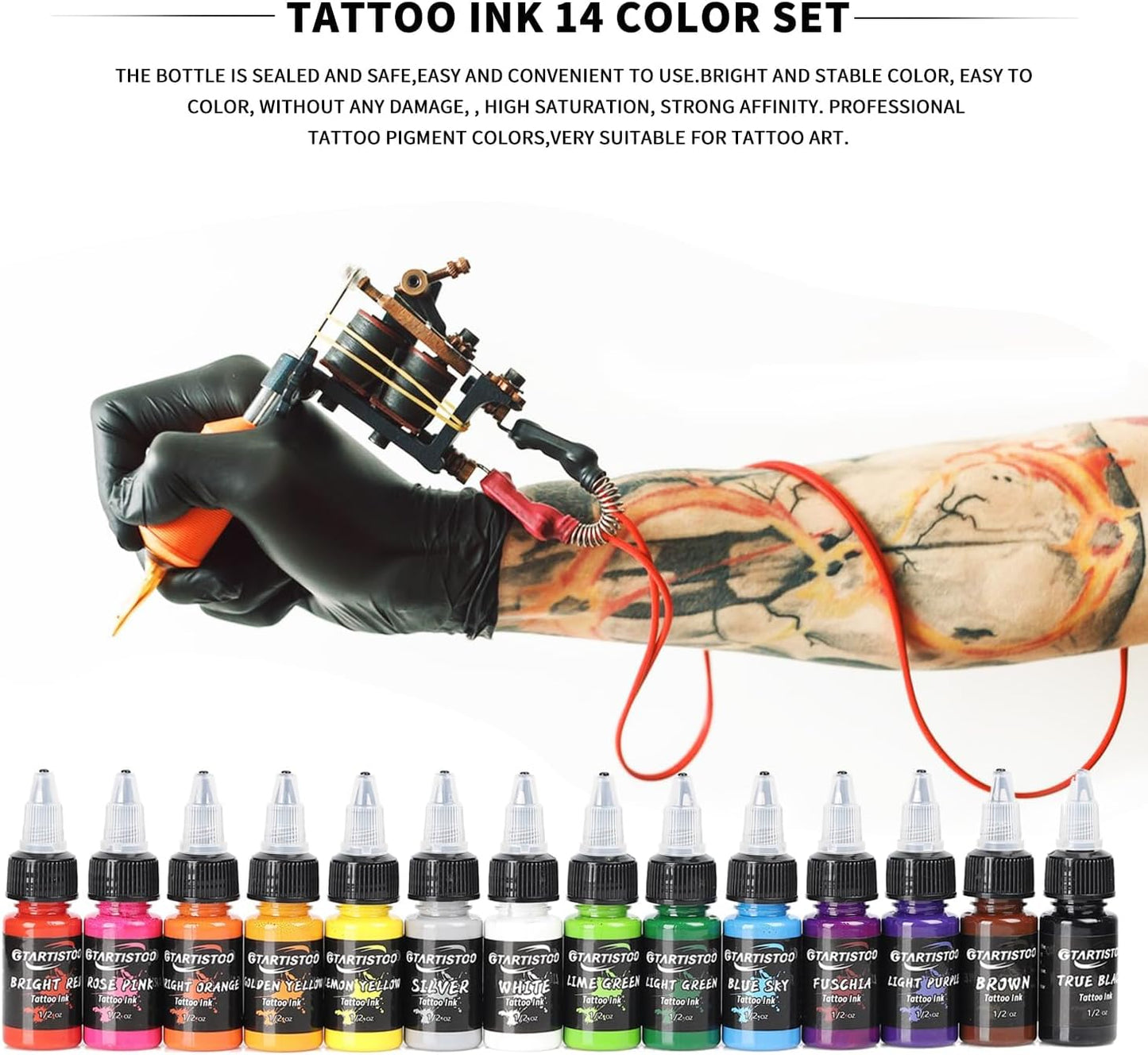 GTARTISTOO Professional Tattoo Ink Set 14 Colors 15ml Pigment