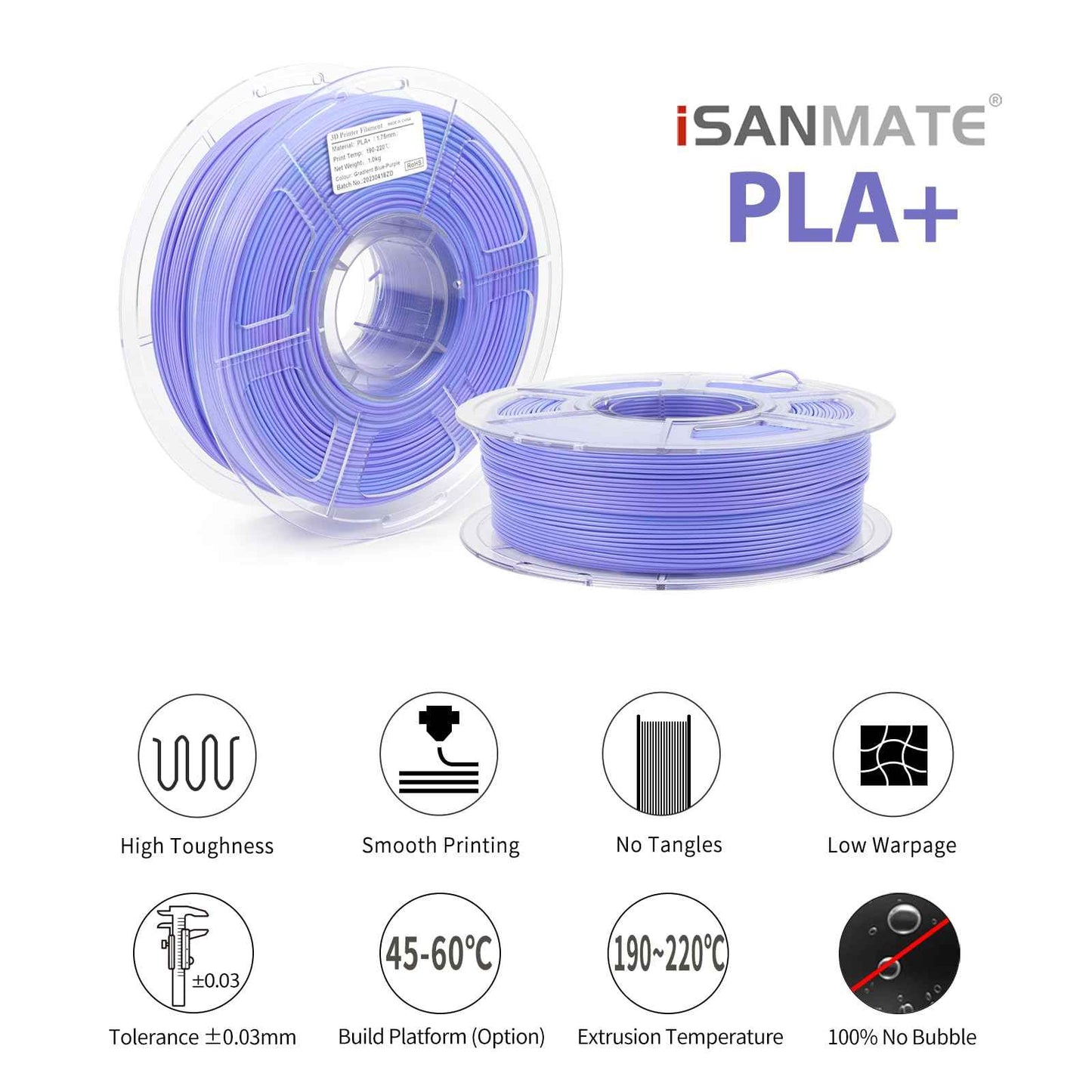 iSANMATE's 3D Printer Filament, PLA Filament 1.75 mm Dimensional Accuracy +/- 0.02 mm, 1 KG Spool