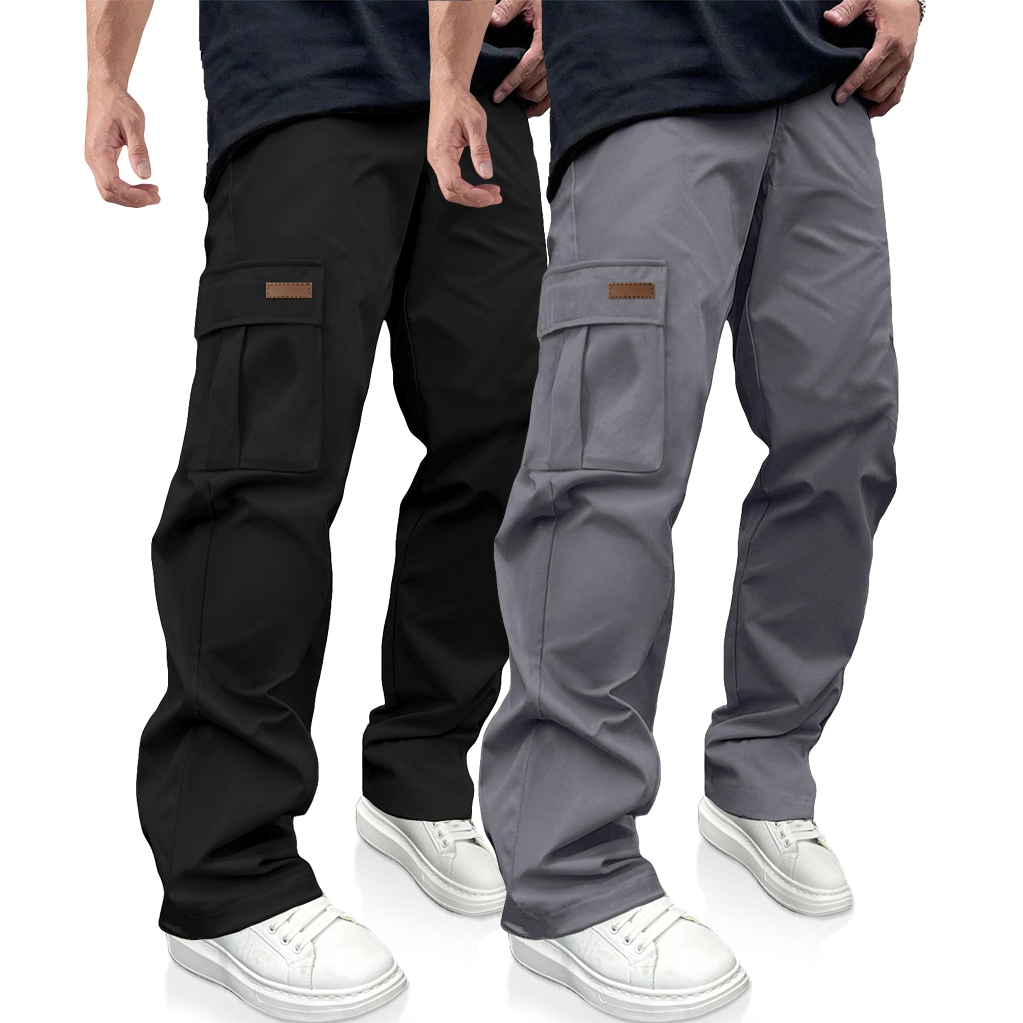 PLEPAN Men's Casual Cargo Pants Drawstring Hiking Workout Tactical Joggers Sweatpants for Men with Pockets