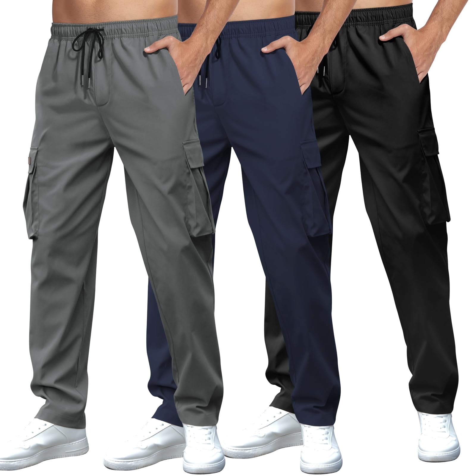 Mancozy Men's Casual Cargo Sweatpants Waist Drawstring Joggers Tactical Loose Fit Pants for Men with Multi Pockets