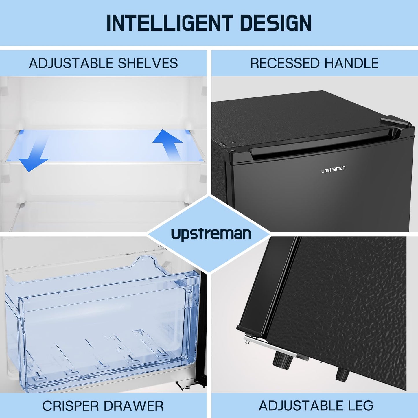 Upstreman 7.0 Cu.Ft Upright Freezer, Large Capacity Stand Up Garage Ready Freezer with 5 Adjustable Shelves, Convertible Refrigerator/Freezer, Reversible Door for Home, Basement, Apartment