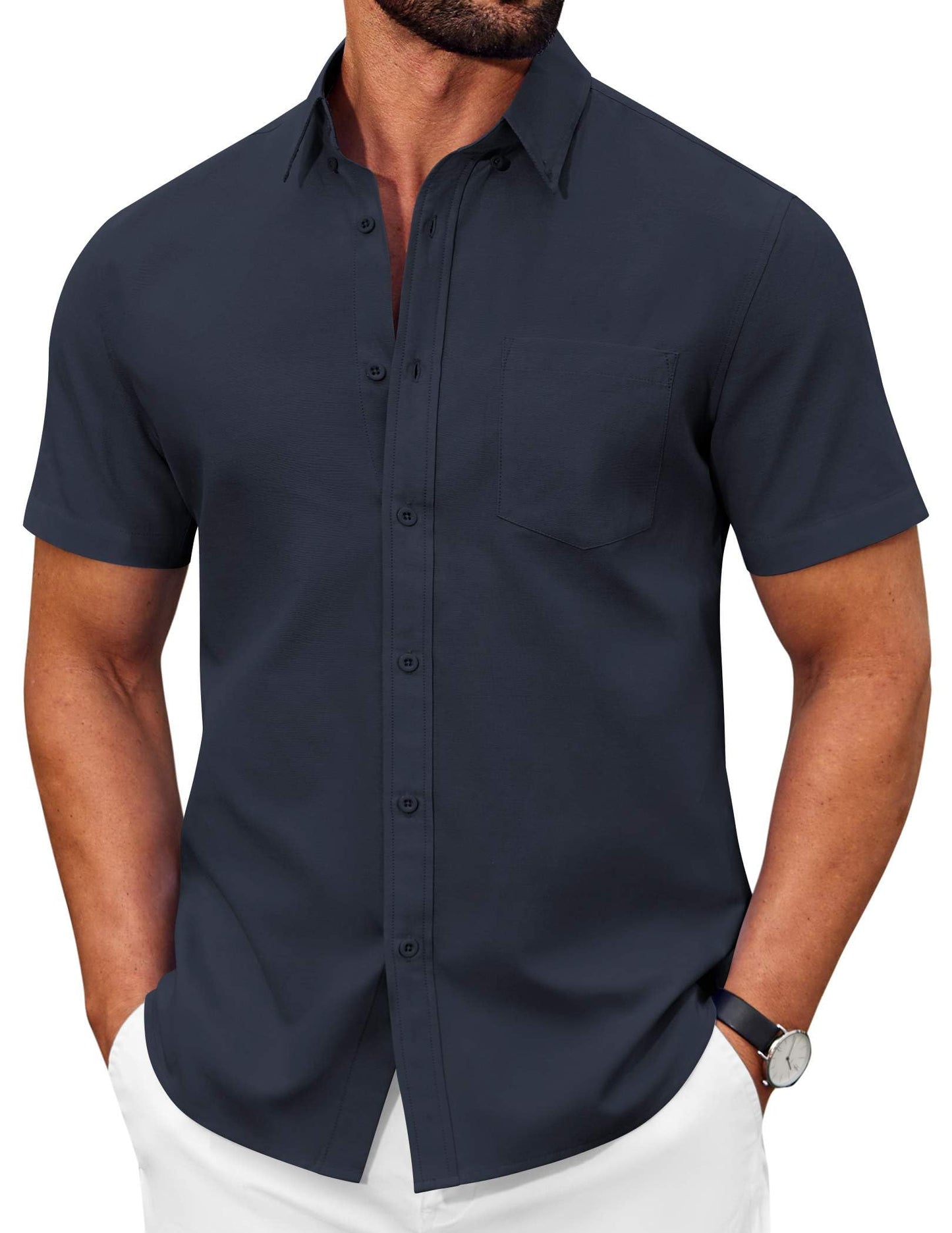 COOFANDY Men's Short Sleeve Oxford Shirt Casual Button Down Shirts Summer Untucked Dress Shirt with Pocket