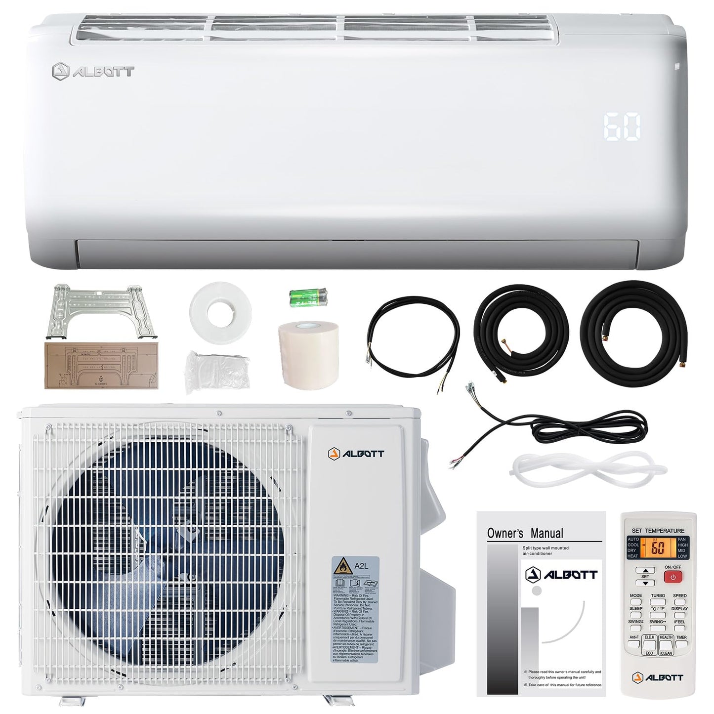 Albott Mini Split Air Conditioner and Heater, Inverter Energy-Efficient AC with Self-Cleaning, Remote, Energy Saving, Easy Installation