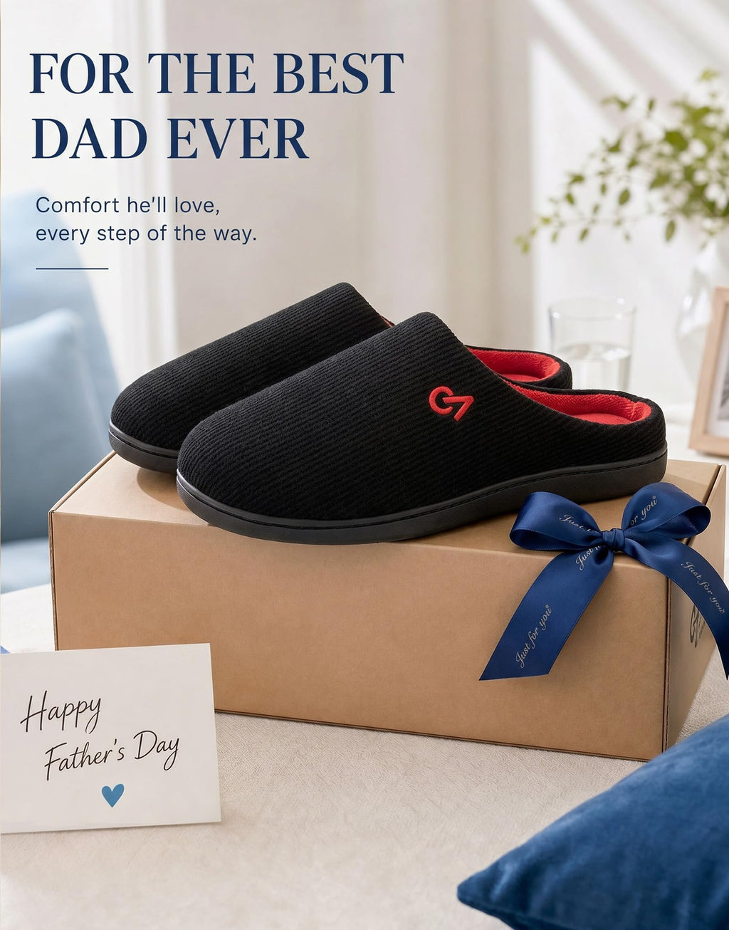VeraCosy Men's Two-Tone Memory Foam House Slippers Indoor Outdoor Durable Rubber Sole