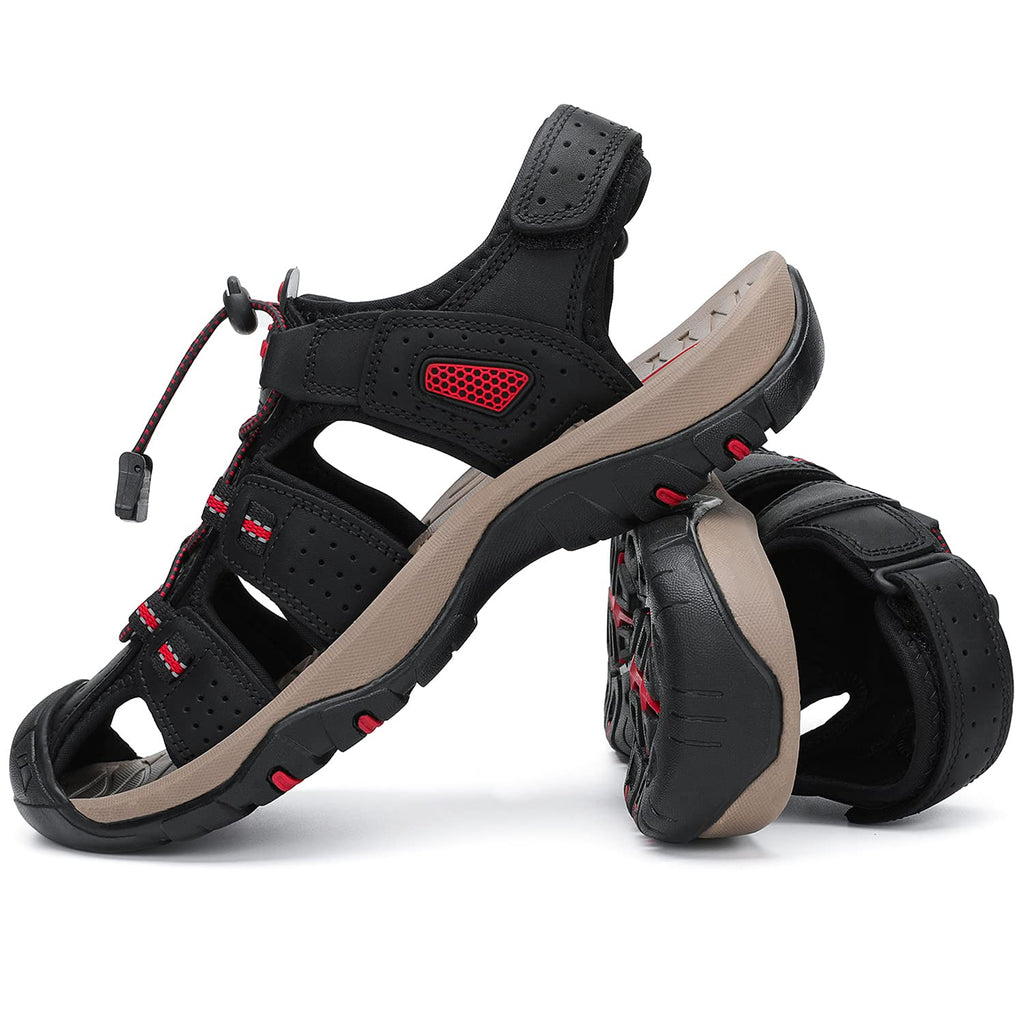 FLARUT Men's Sport Sandals Outdoor Hiking Sandals Closed Toe Leather Athletic Lightweight Trail Walking Casual Sandals Water Shoes