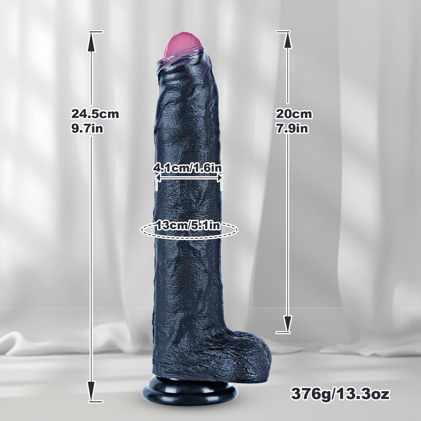 Umania Realistic Uncircumcised Dildo Black Silicone Large Shaft