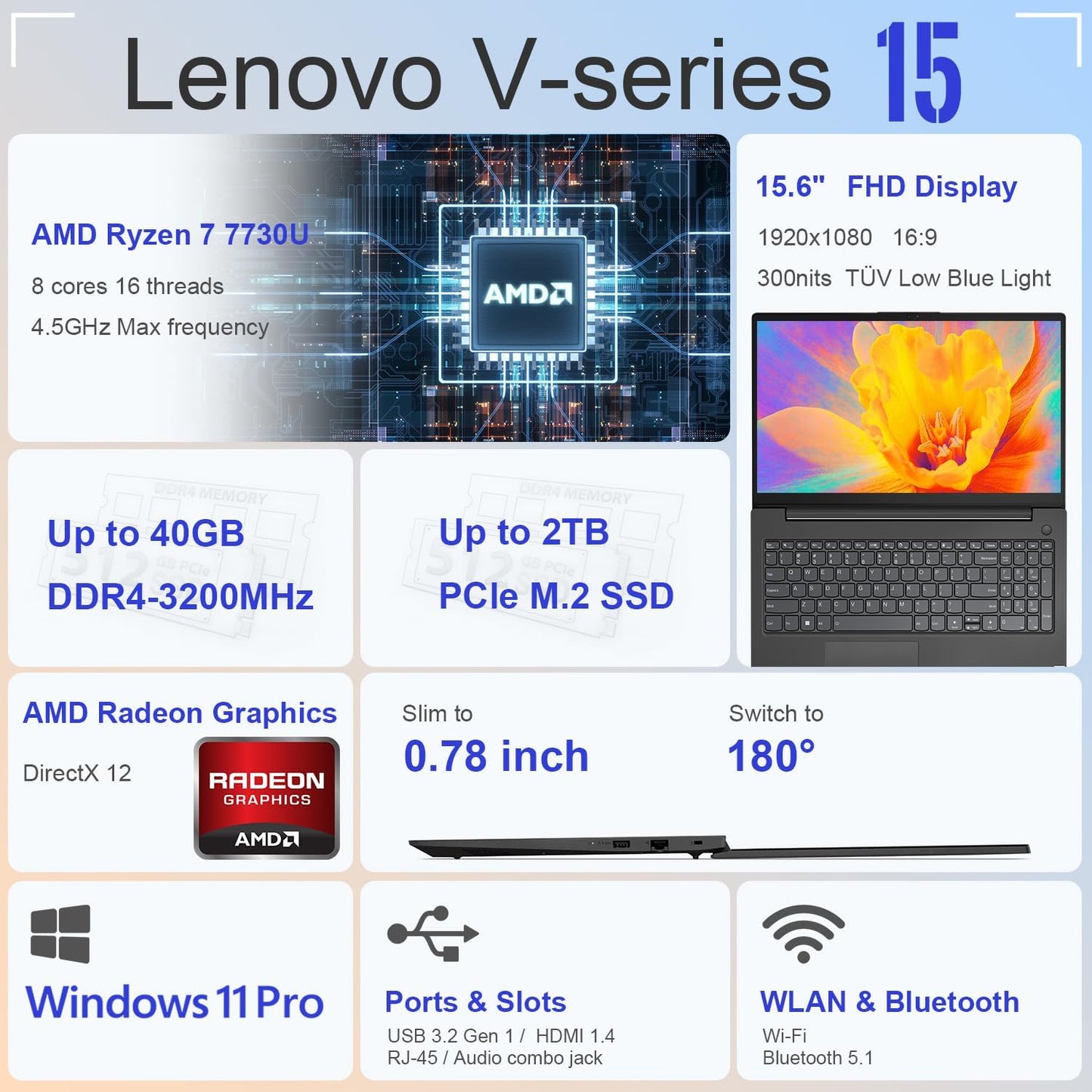 Lenovo V15 Business Laptop 15.6 Inch FHD AMD Ryzen 7