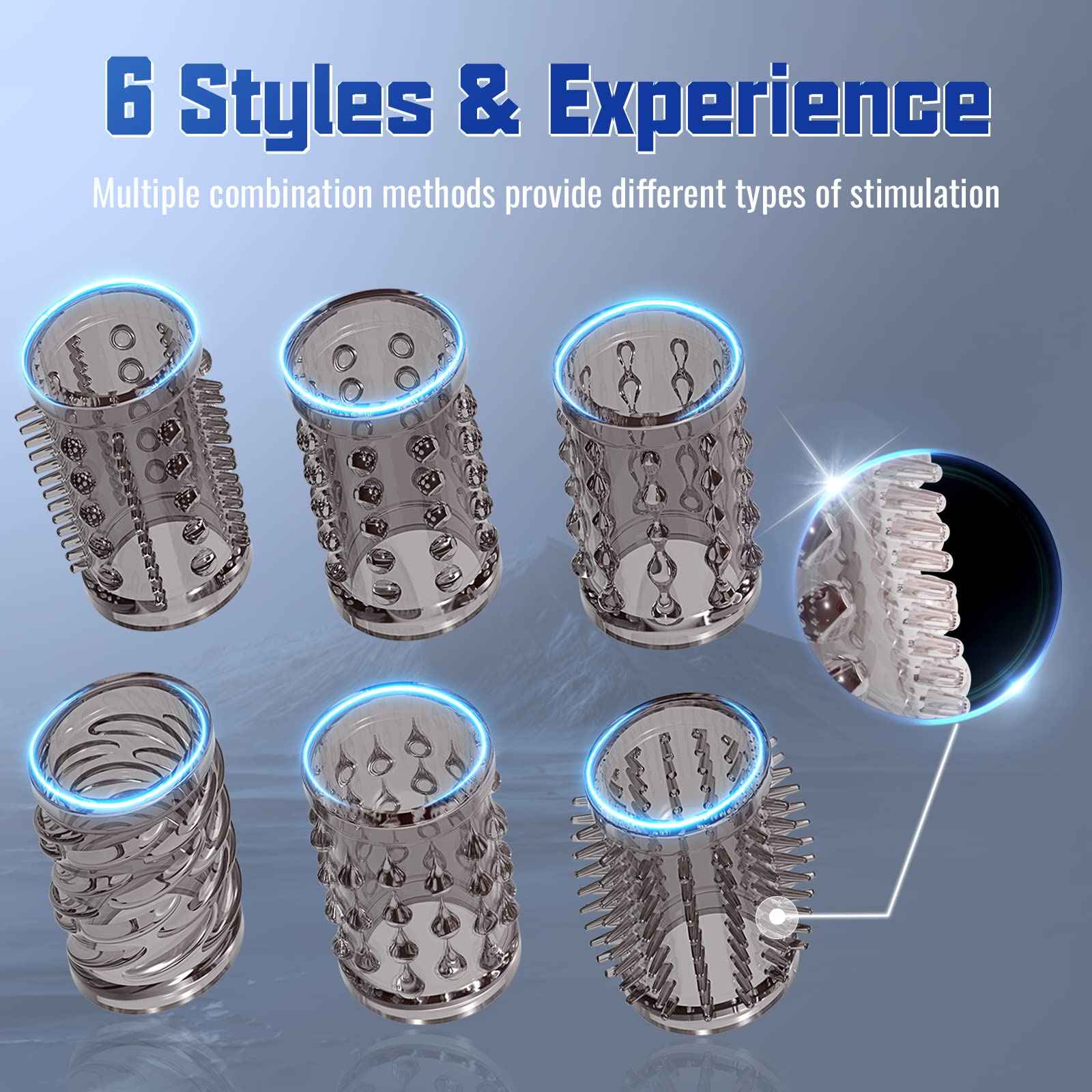 Penis Rings,Penis Sleeve Set,Cock Rings with 6 Stretchy Textured Studded Stretchy,Erection Enhancing Enhance Men,Adult Sex Toys for Men Couple