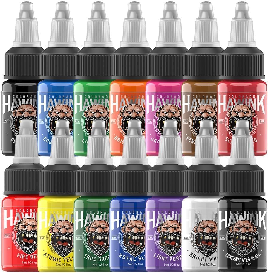 Hawink Tattoo Ink Set Professional Pigment Kit 14 Colors 0.5 Fl Oz