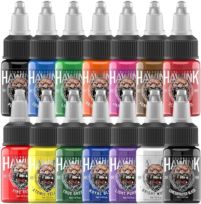 Hawink Tattoo Ink Set Professional Pigment Kit 14 Colors 0.5 Fl Oz